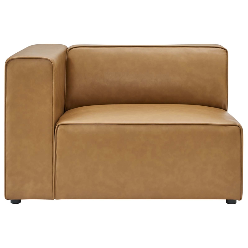 Modway Mingle 7-Piece Modern Faux Leather Sectional Sofa in Tan