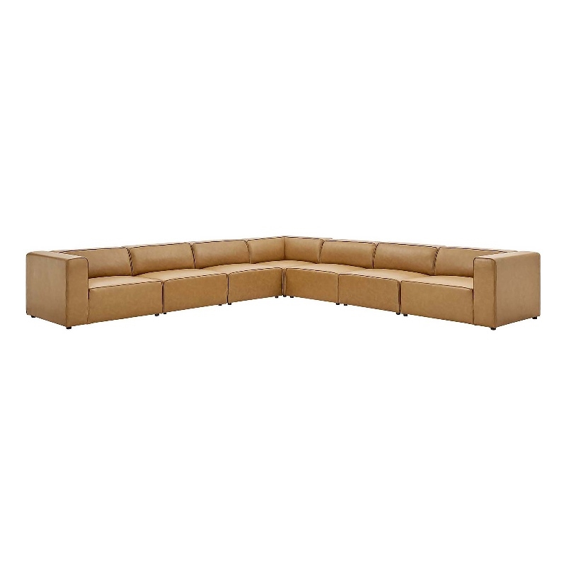 Modway Mingle 7-Piece Modern Faux Leather Sectional Sofa in Tan