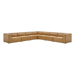 Modway Mingle 7-Piece Modern Faux Leather Sectional Sofa in Tan