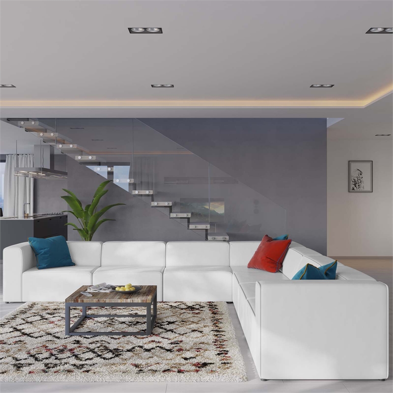 Modway Mingle 7-Piece Modern Faux Leather Sectional Sofa in White