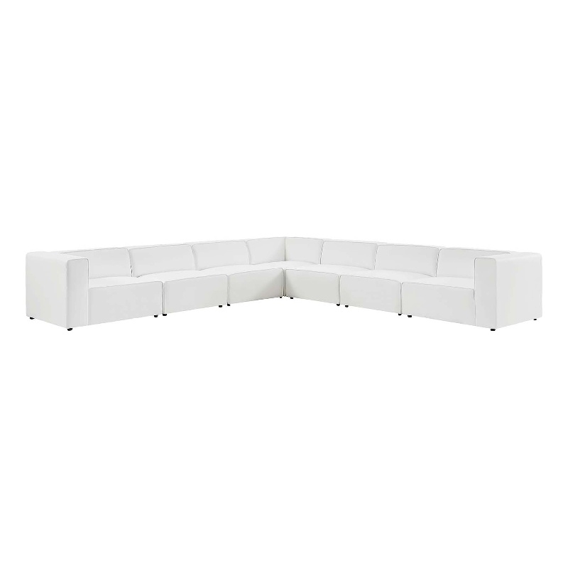 Modway Mingle 7-Piece Modern Faux Leather Sectional Sofa in White