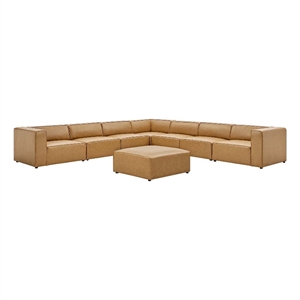 Modway Mingle Modern Faux Leather Sectional Sofa Set with Ottoman in Tan