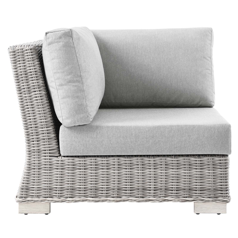 Modway Conway Wicker / Rattan Patio Corner Chair in Light Gray