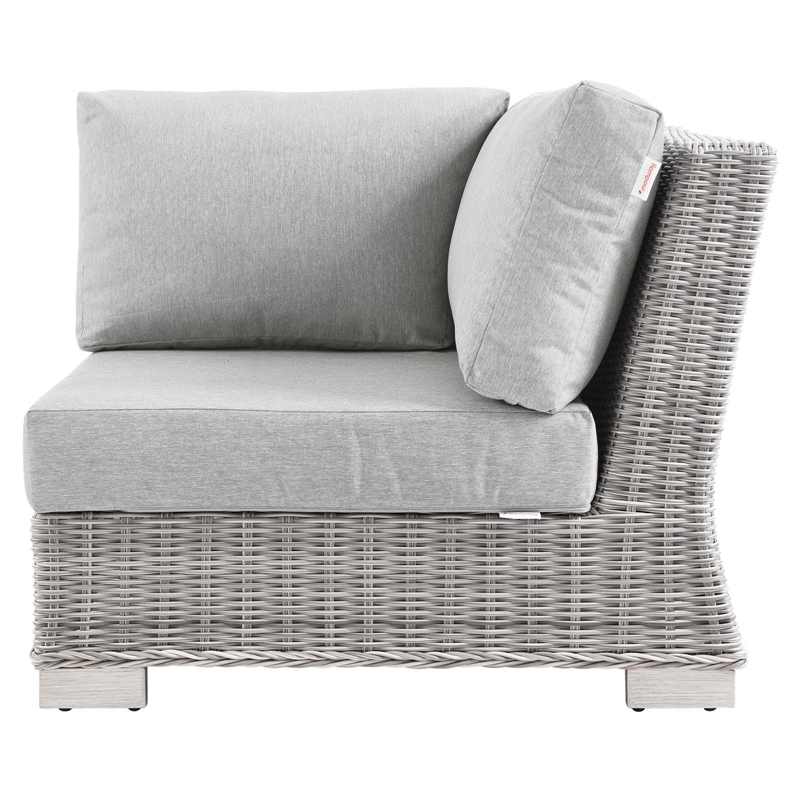 Modway Conway Wicker / Rattan Patio Corner Chair in Light Gray