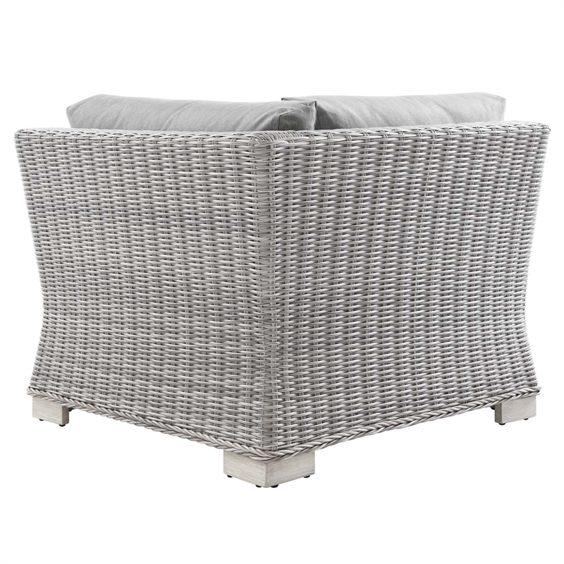 Modway Conway Wicker / Rattan Patio Corner Chair in Light Gray