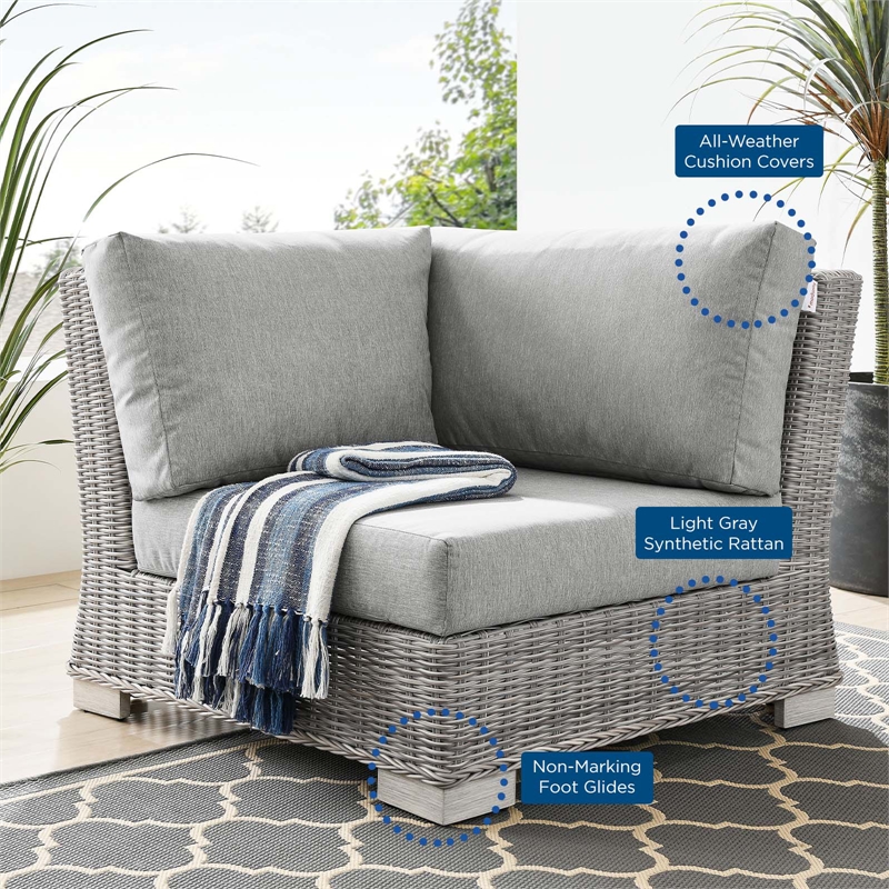 Modway Conway Wicker / Rattan Patio Corner Chair in Light Gray