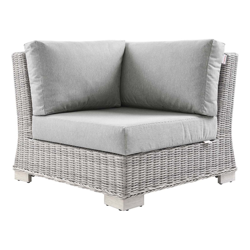 Modway Conway Wicker / Rattan Patio Corner Chair in Light Gray