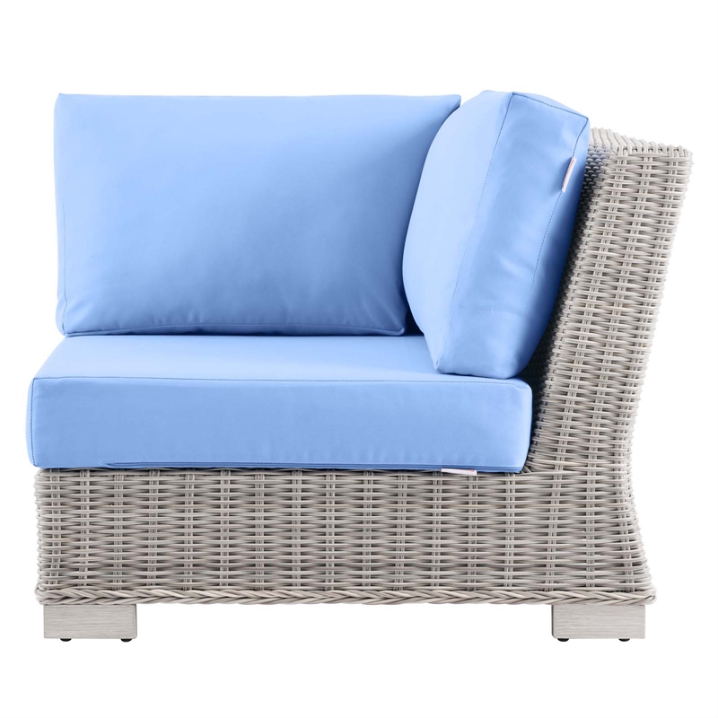 Modway Conway Wicker / Rattan Patio Corner Chair in Light Gray/Light Blue
