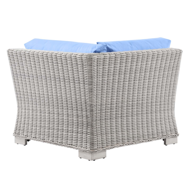Modway Conway Wicker / Rattan Patio Corner Chair in Light Gray/Light Blue