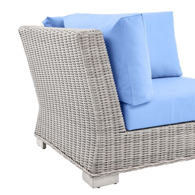 Modway Conway Wicker / Rattan Patio Corner Chair in Light Gray/Light Blue