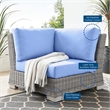 Modway Conway Wicker / Rattan Patio Corner Chair in Light Gray/Light Blue