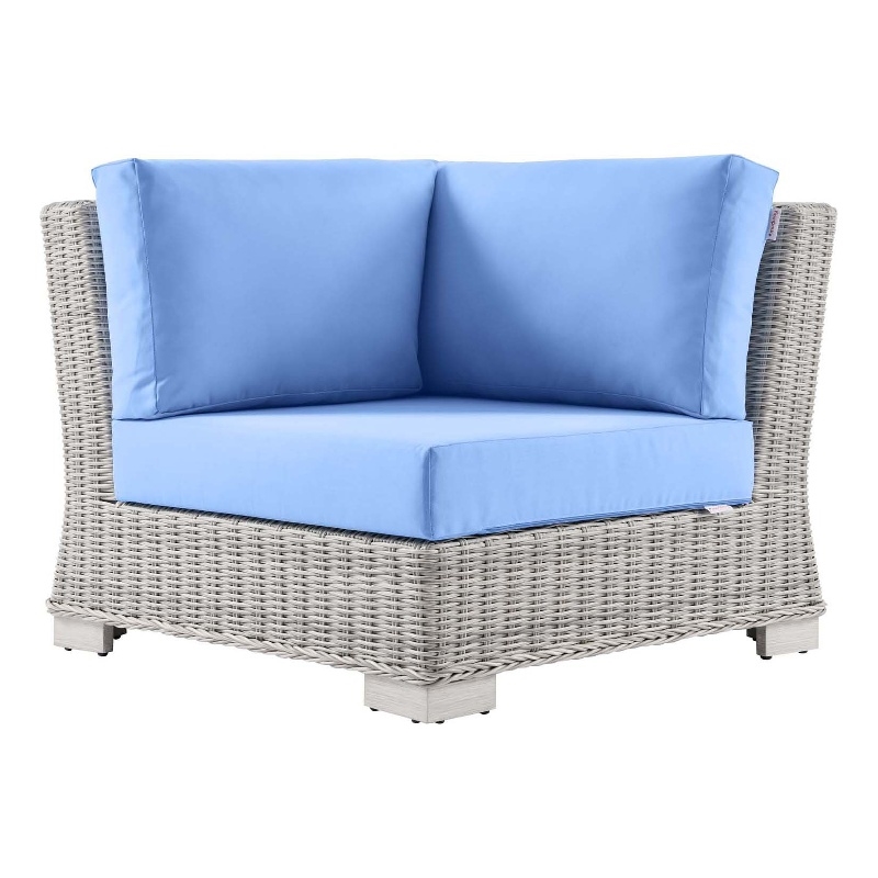 Modway Conway Wicker / Rattan Patio Corner Chair in Light Gray/Light Blue