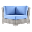 Modway Conway Wicker / Rattan Patio Corner Chair in Light Gray/Light Blue