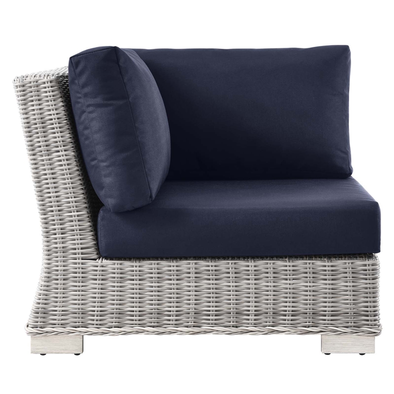Modway Conway Wicker / Rattan Patio Corner Chair in Light Gray/Navy