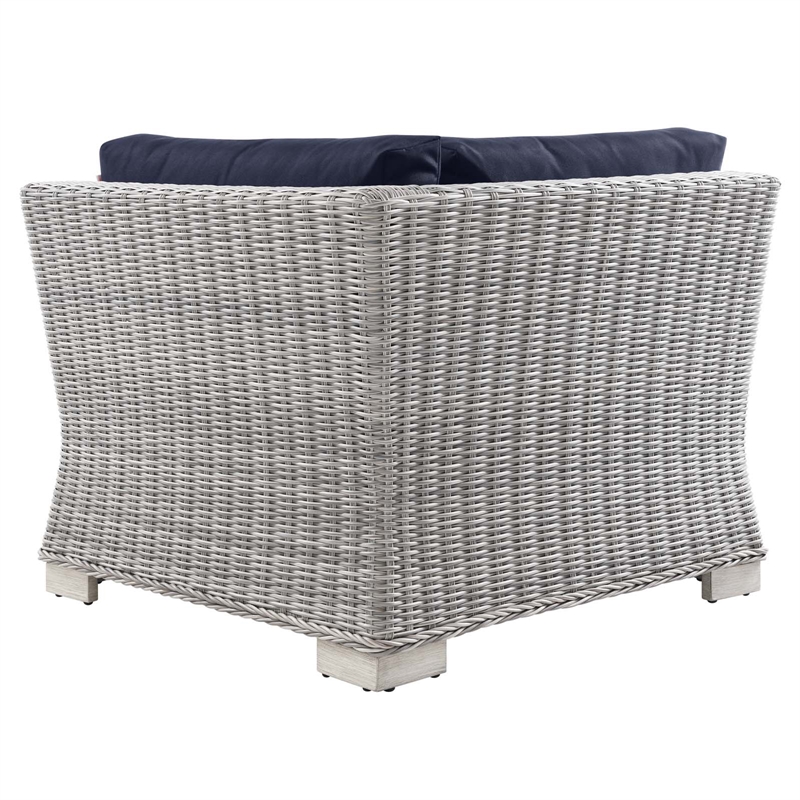 Modway Conway Wicker / Rattan Patio Corner Chair in Light Gray/Navy