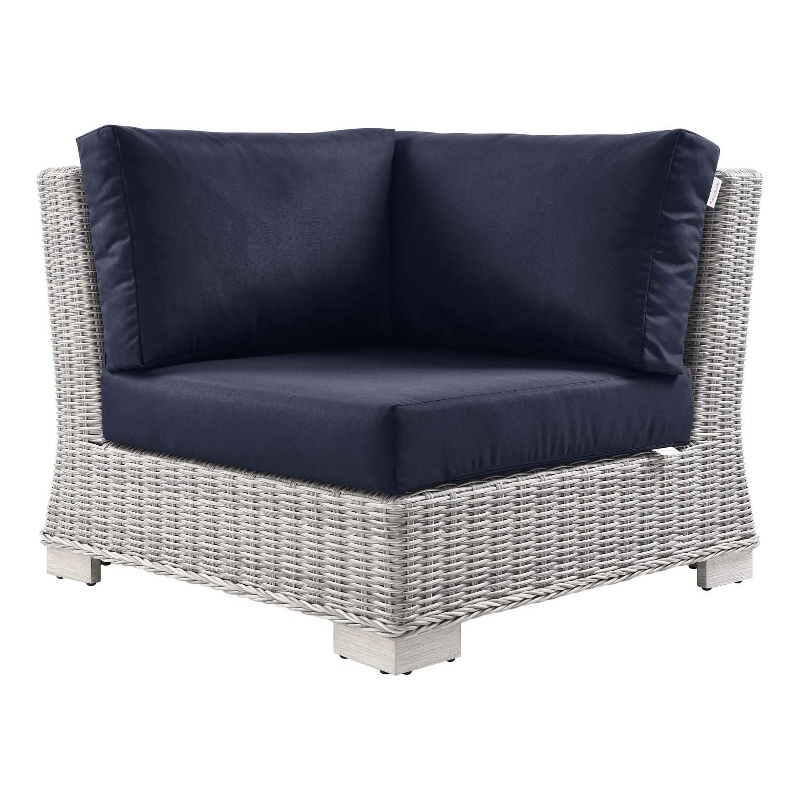 Modway Conway Wicker / Rattan Patio Corner Chair in Light Gray/Navy