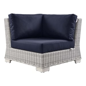 Modway Conway Wicker / Rattan Patio Corner Chair in Light Gray/Navy