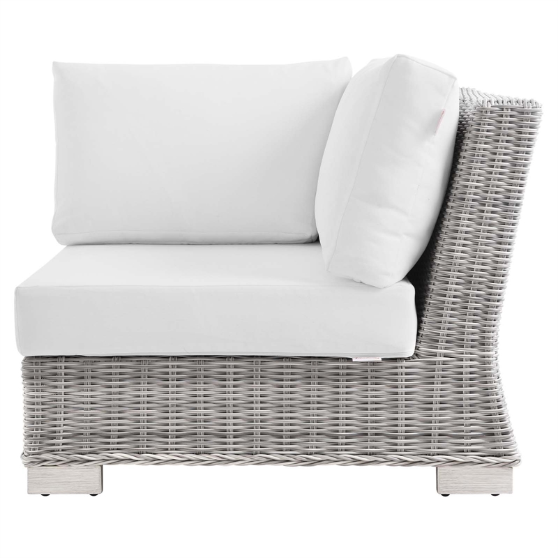 Modway Conway Wicker / Rattan Patio Corner Chair in Light Gray/White