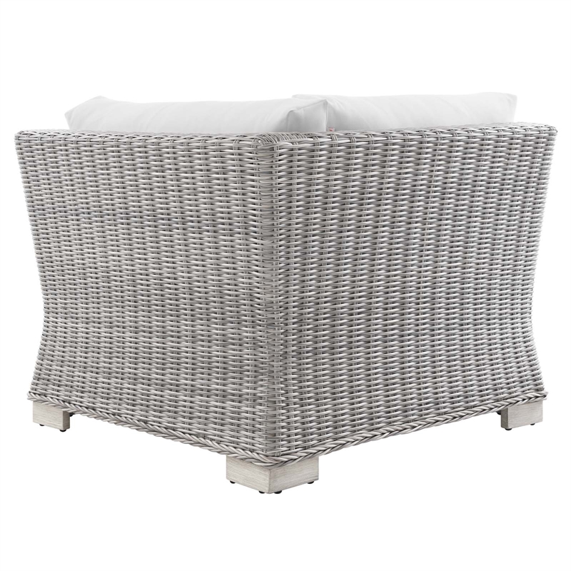 Modway Conway Wicker / Rattan Patio Corner Chair in Light Gray/White