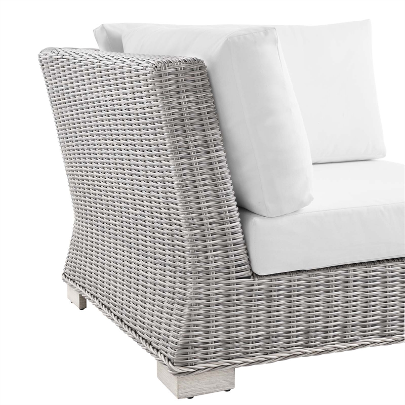 Modway Conway Wicker / Rattan Patio Corner Chair in Light Gray/White
