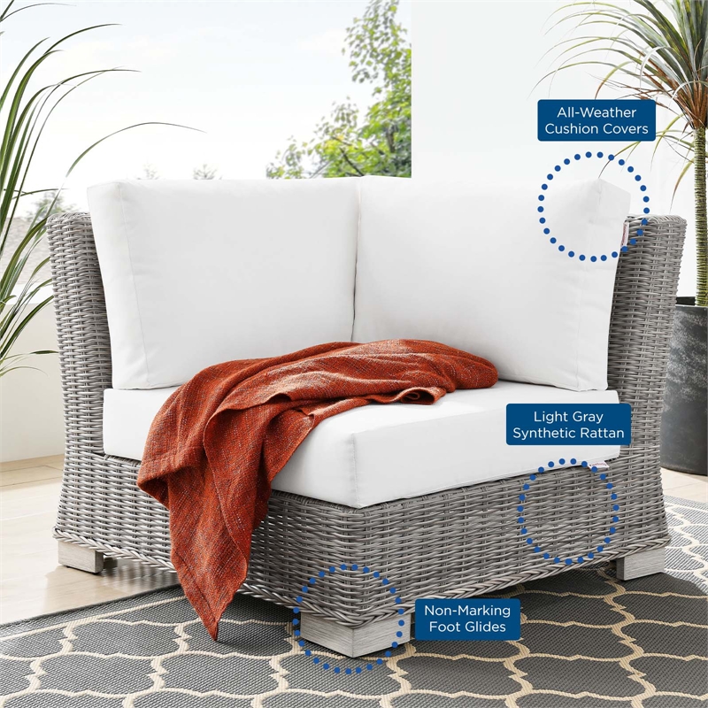 Modway Conway Wicker / Rattan Patio Corner Chair in Light Gray/White