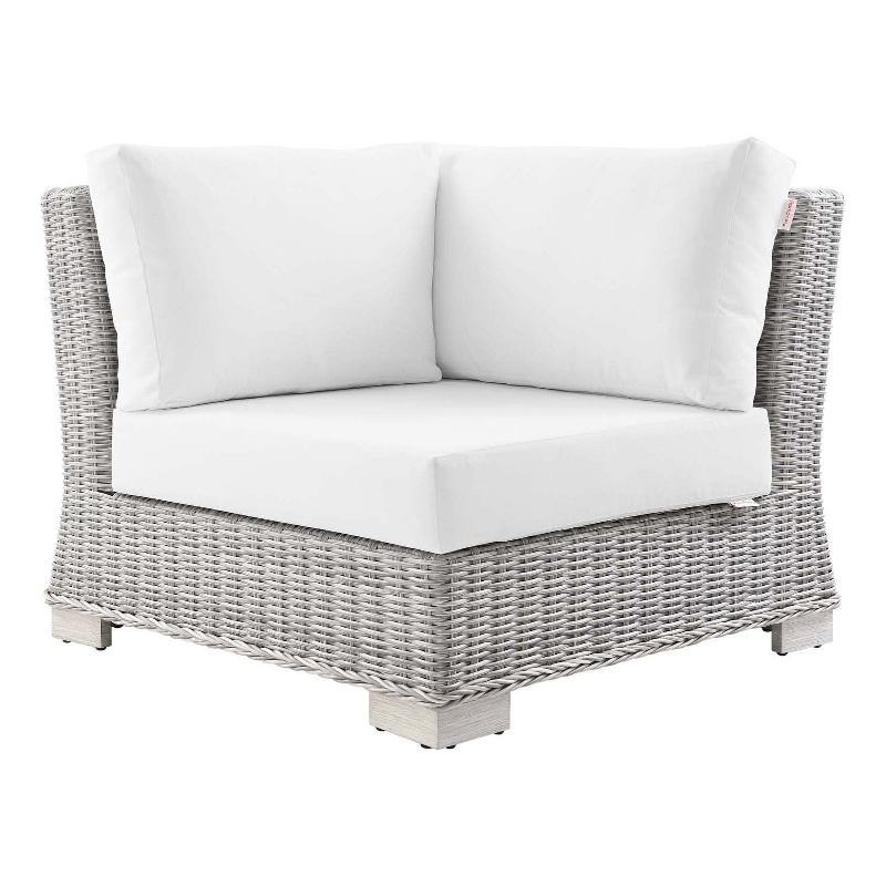 Modway Conway Wicker / Rattan Patio Corner Chair in Light Gray/White