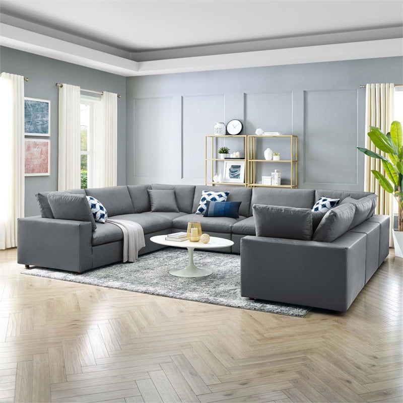 Modway Commix 8-Piece Modern Faux Leather Sectional Sofa in Gray
