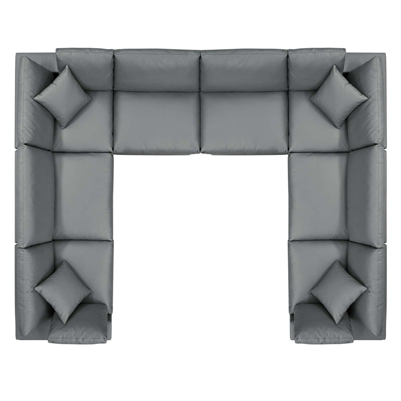 Modway Commix 8-Piece Modern Faux Leather Sectional Sofa in Gray