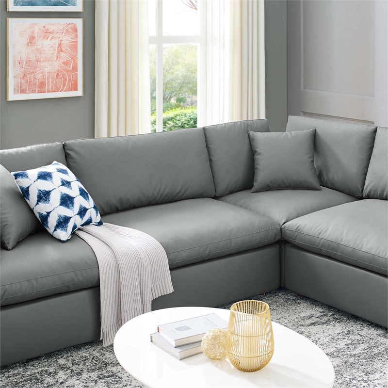 Modway Commix 8-Piece Modern Faux Leather Sectional Sofa in Gray