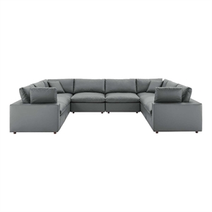 Modway Commix 8-Piece Modern Faux Leather Sectional Sofa in Gray