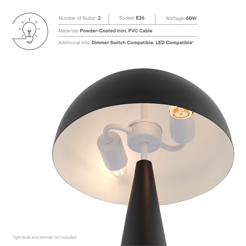 Modway Selena 2 Lights Modern Metal Table Lamp in Black Finish