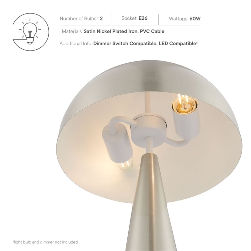 Modway Selena 2 Lights Modern Metal Table Lamp in Satin Nickel