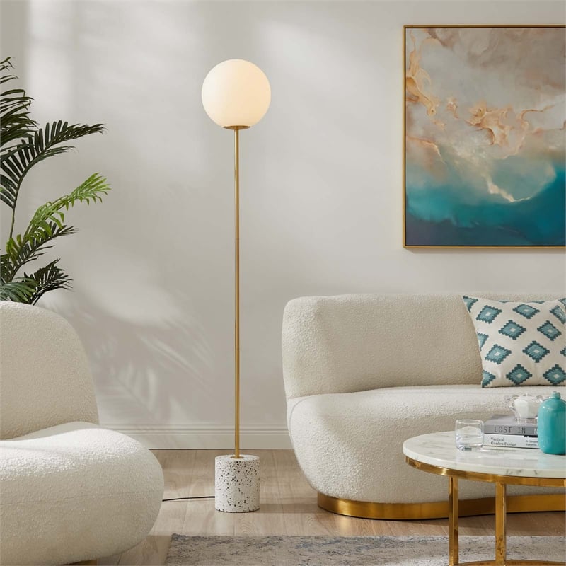 Modway Logic 1-Light Modern Glass/Terrazzo Floor Lamp in White/Brass
