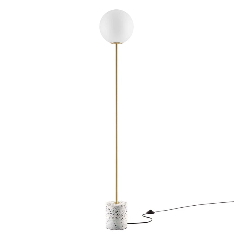 Modway Logic 1-Light Modern Glass/Terrazzo Floor Lamp in White/Brass