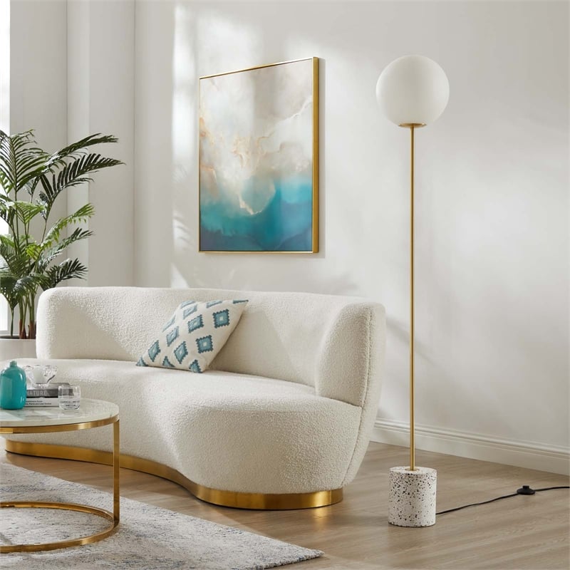 Modway Logic 1-Light Modern Glass/Terrazzo Floor Lamp in White/Brass