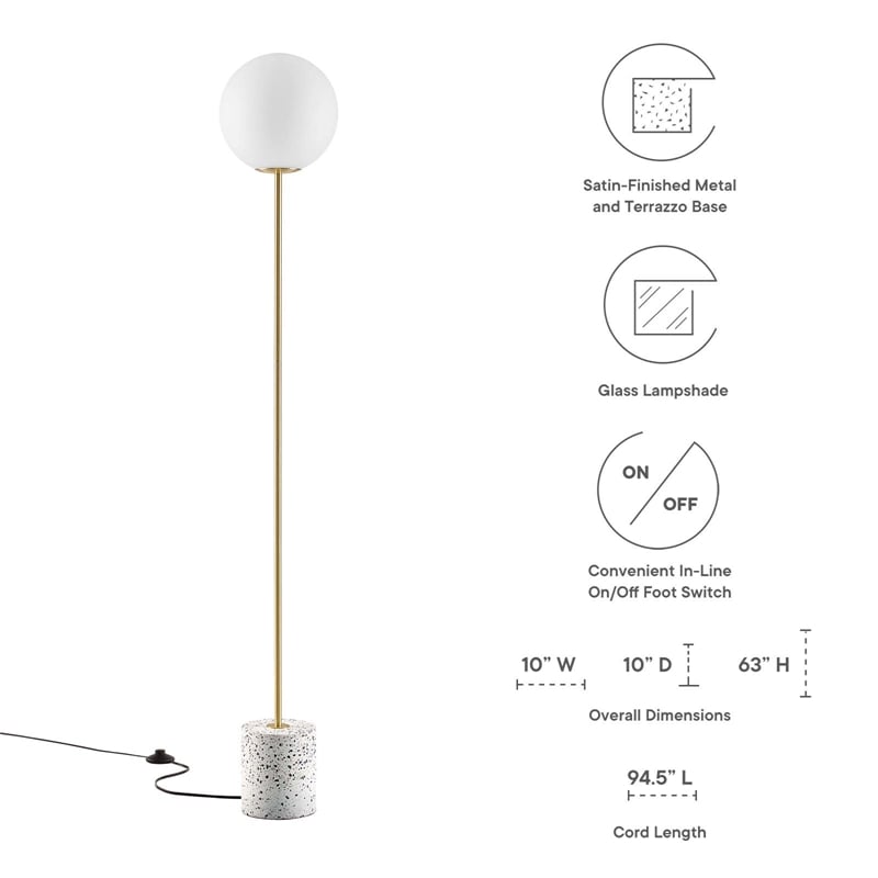 Modway Logic 1-Light Modern Glass/Terrazzo Floor Lamp in White/Brass