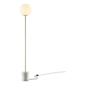modway logic 1-light modern glass/terrazzo floor lamp in white/brass