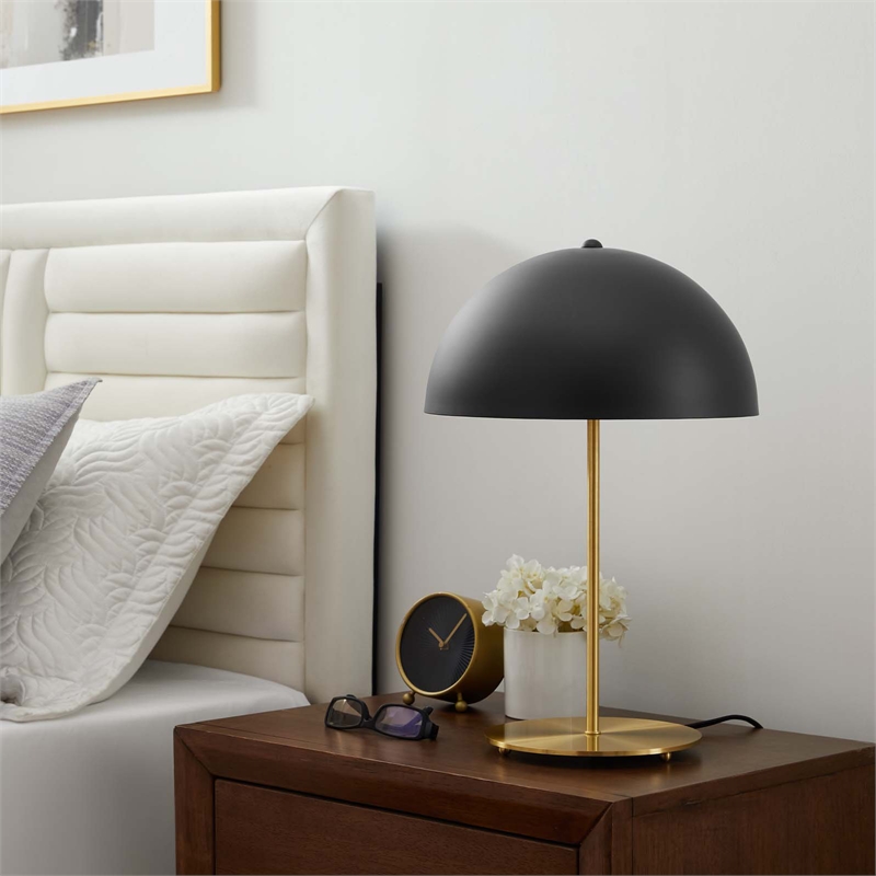 Modway Ideal 1-Light Modern Metal Table Lamp in Black/Satin Brass