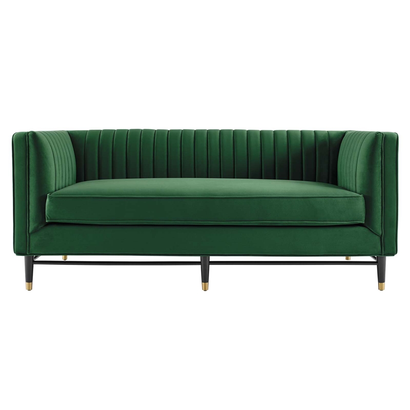Modway Devote Channel Tufted Performance Velvet Loveseat in Emerald Green