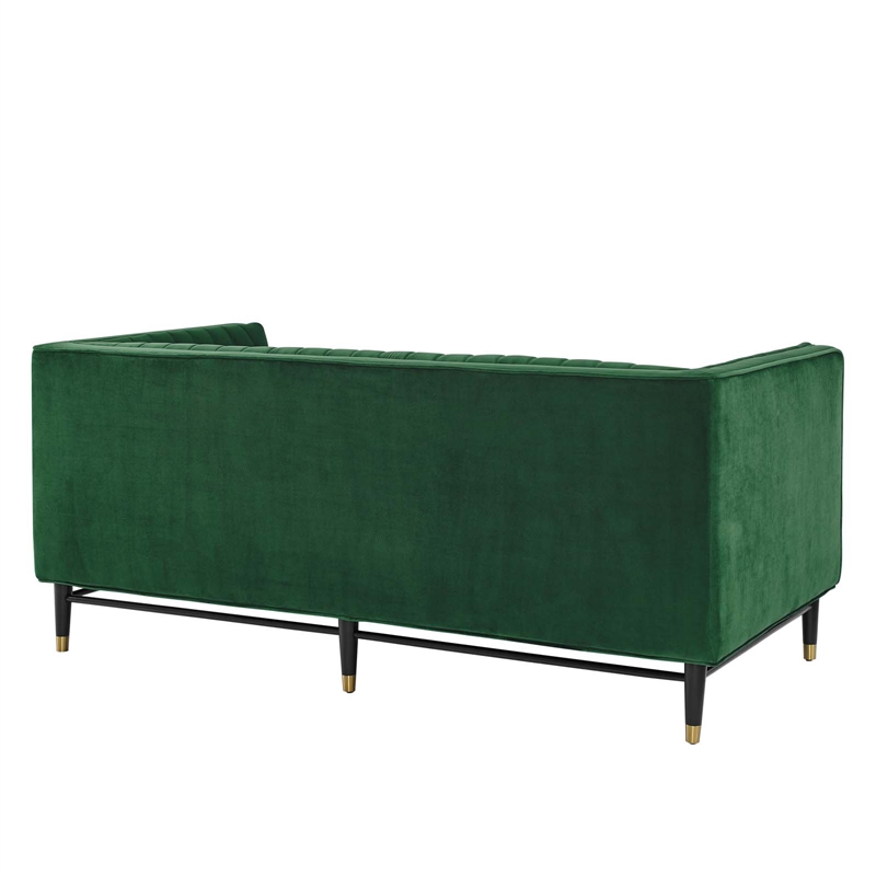 Modway Devote Channel Tufted Performance Velvet Loveseat in Emerald Green