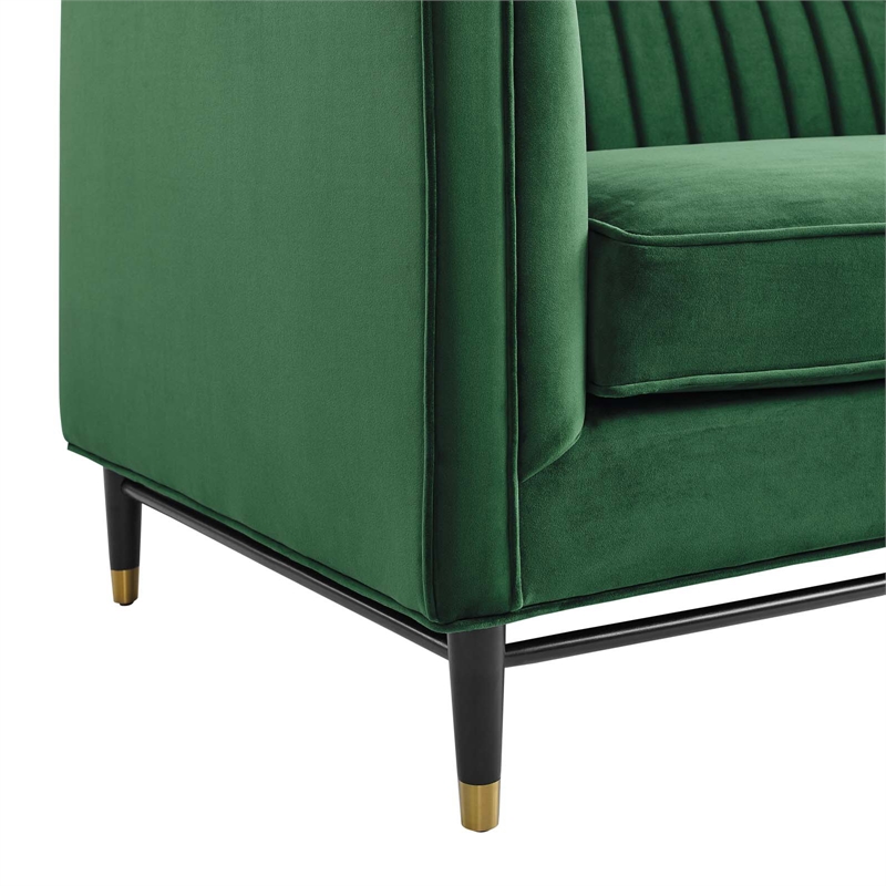 Modway Devote Channel Tufted Performance Velvet Loveseat in Emerald Green