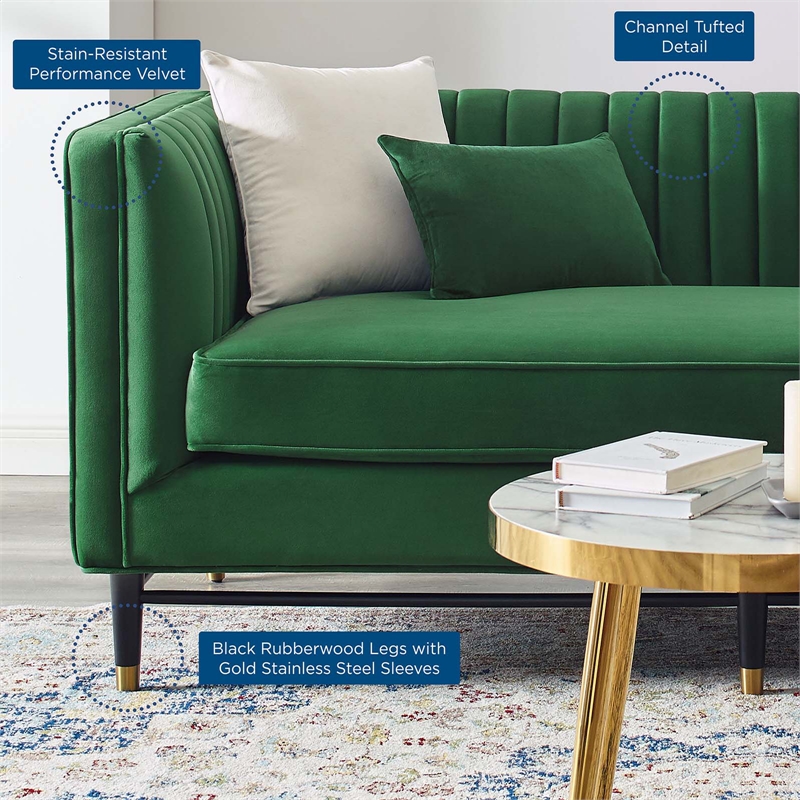 Modway Devote Channel Tufted Performance Velvet Loveseat in Emerald Green