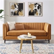 Modway Devote Channel Tufted Faux Leather Loveseat in Tan/Black