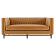 Modway Devote Channel Tufted Faux Leather Loveseat in Tan/Black