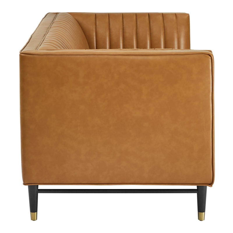 Modway Devote Channel Tufted Faux Leather Loveseat in Tan/Black