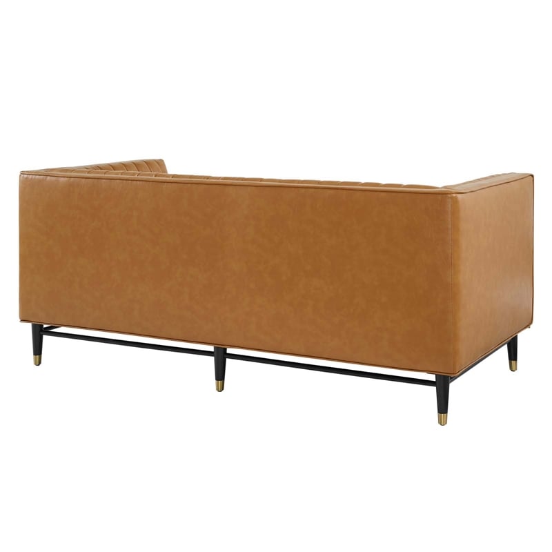 Modway Devote Channel Tufted Faux Leather Loveseat in Tan/Black