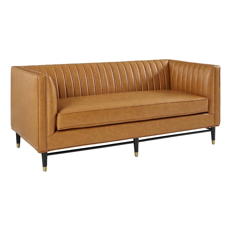 Modway Devote Channel Tufted Faux Leather Loveseat in Tan/Black
