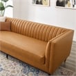 Modway Devote Modern Channel Tufted Faux Leather Sofa in Tan