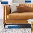 Modway Devote Modern Channel Tufted Faux Leather Sofa in Tan