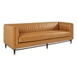 Modway Devote Modern Channel Tufted Faux Leather Sofa in Tan